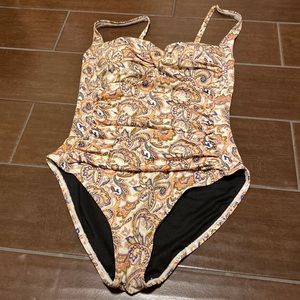 Simply swim, size 10 one piece bathing suit. Colors: blue, brown, beige, etc.